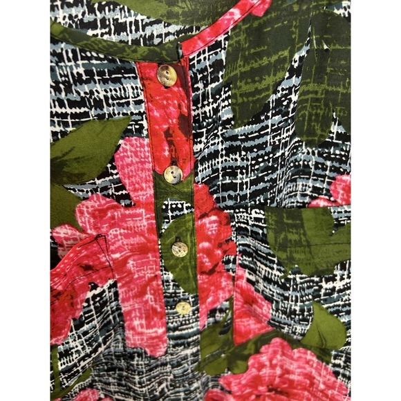 Anthropologie Fig & Flower Tunic Women's Sz 2XL Red \ Green Floral 3/4 Sleeve - Picture 4 of 6